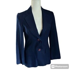 Navy Blue Wool Blend Tailored Blazer Jacket Size Unknown